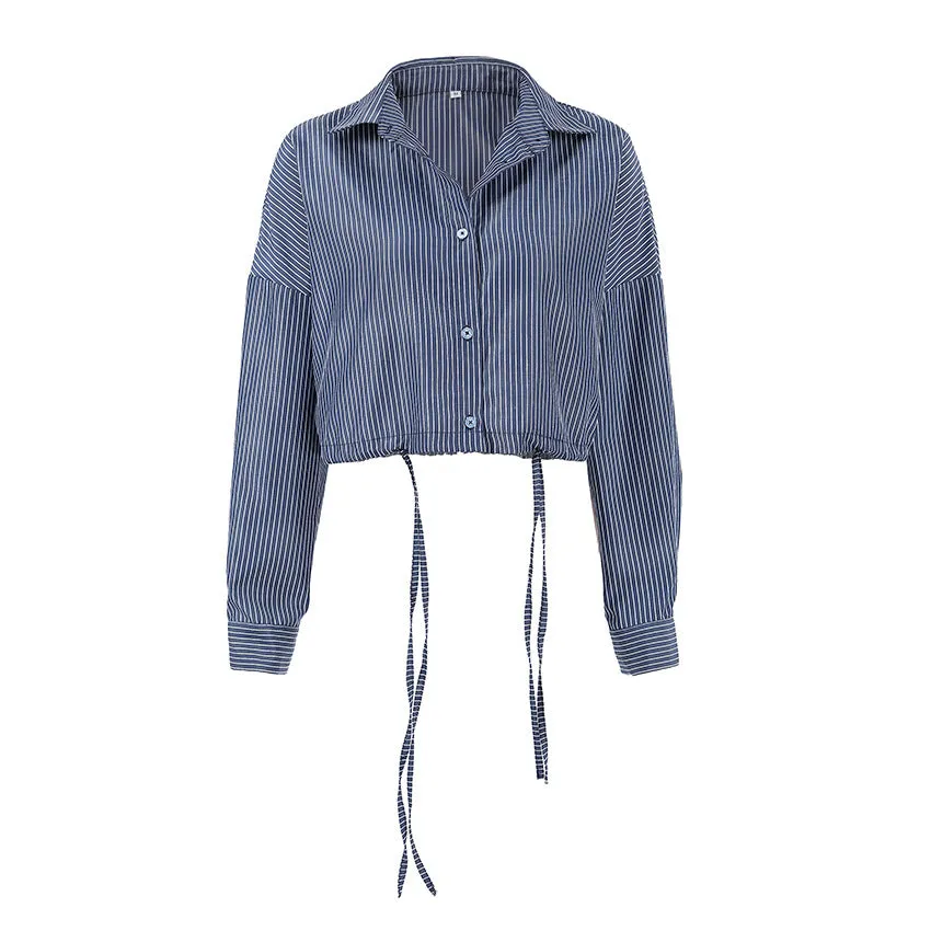 Cropped Lace-Up Striped Blouse Commuter Top Wholesale Womens Clothing N3824081300005