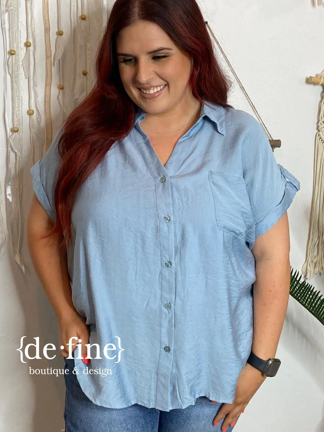 Cute Button Up Short Sleeve Top in 3 Colors - Regular & Curvy