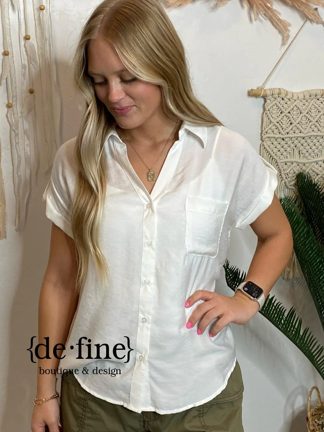 Cute Button Up Short Sleeve Top in 3 Colors - Regular & Curvy