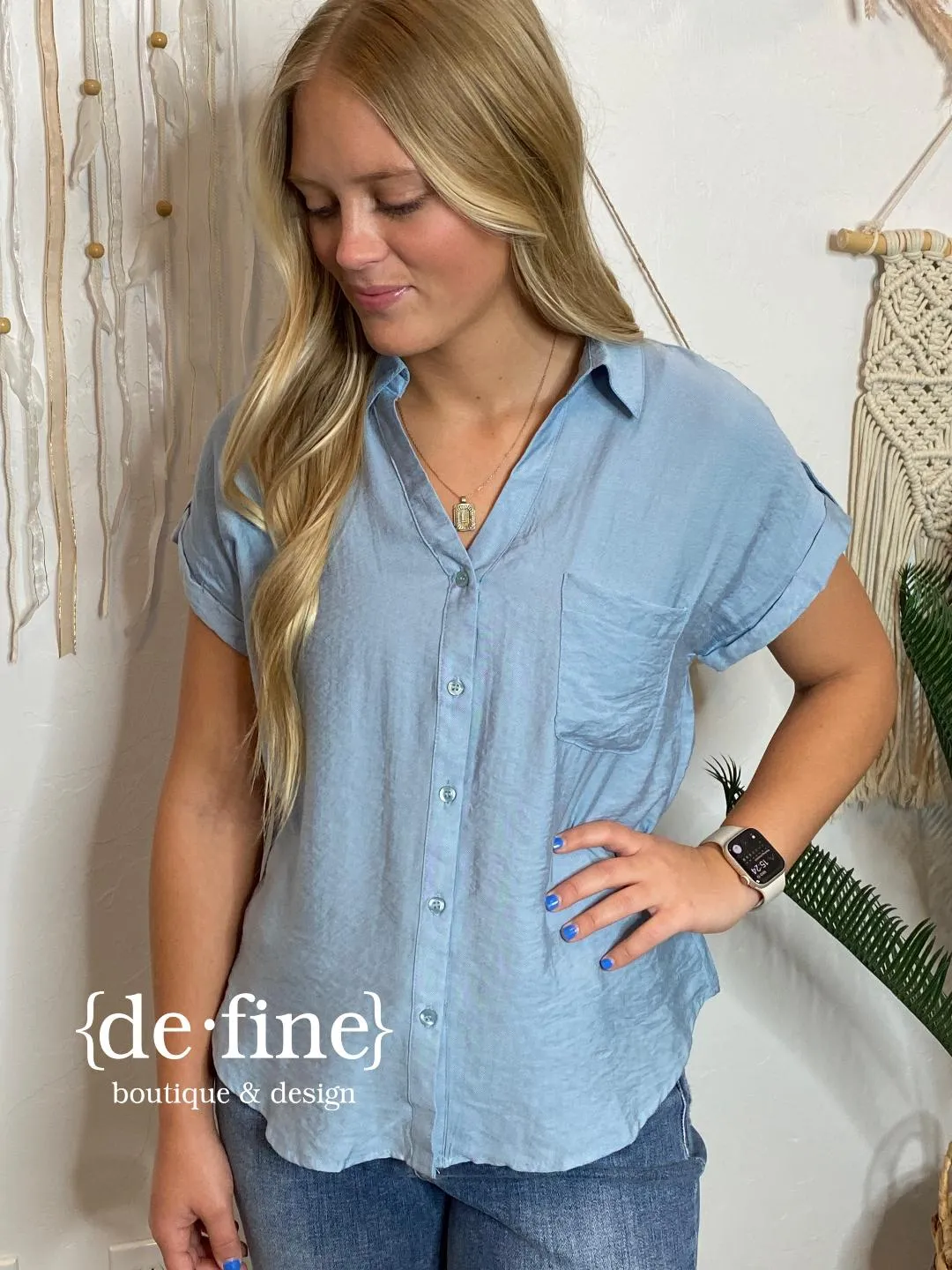 Cute Button Up Short Sleeve Top in 3 Colors - Regular & Curvy