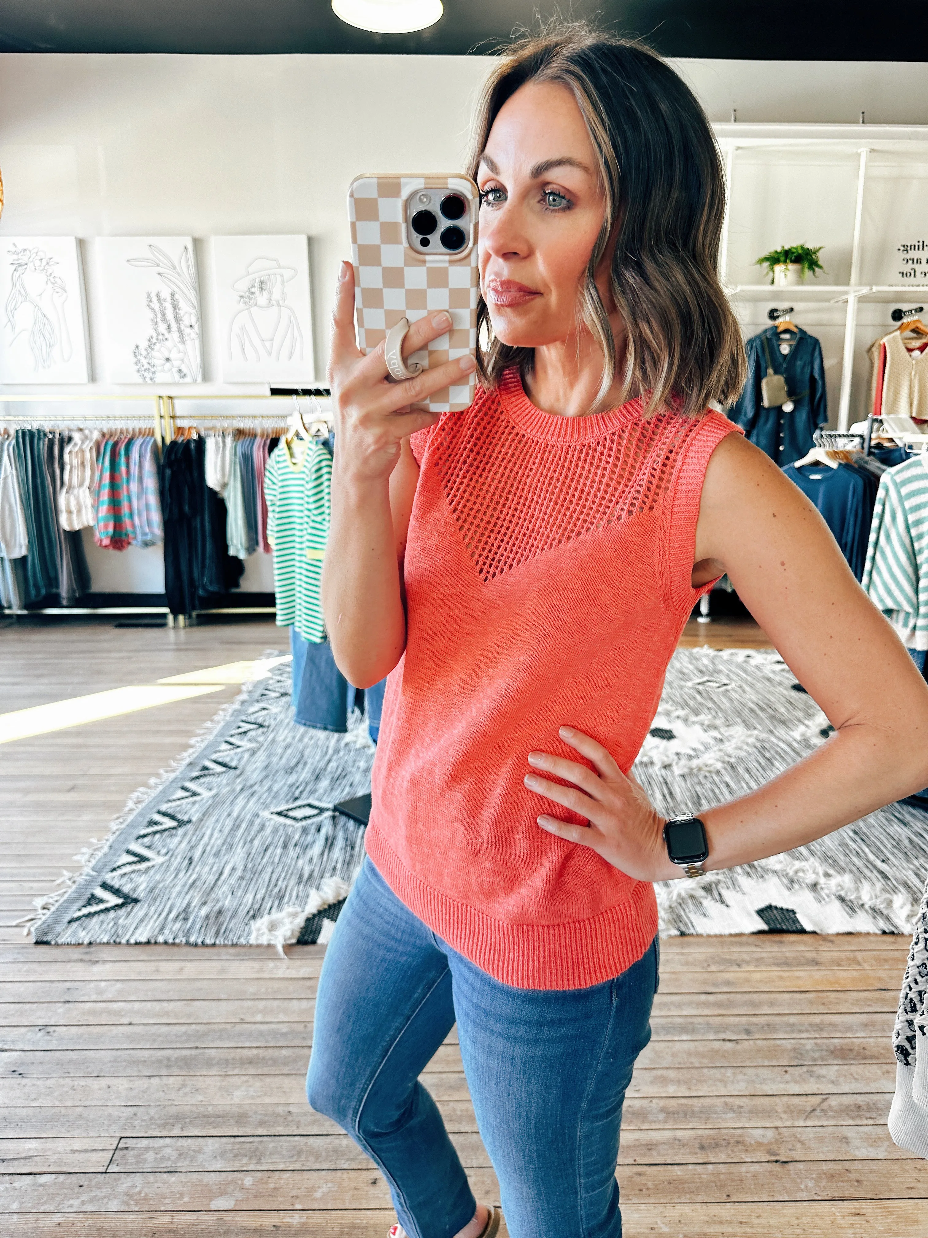 Daisy Pointelle Sleeveless Sweater-2 Colors