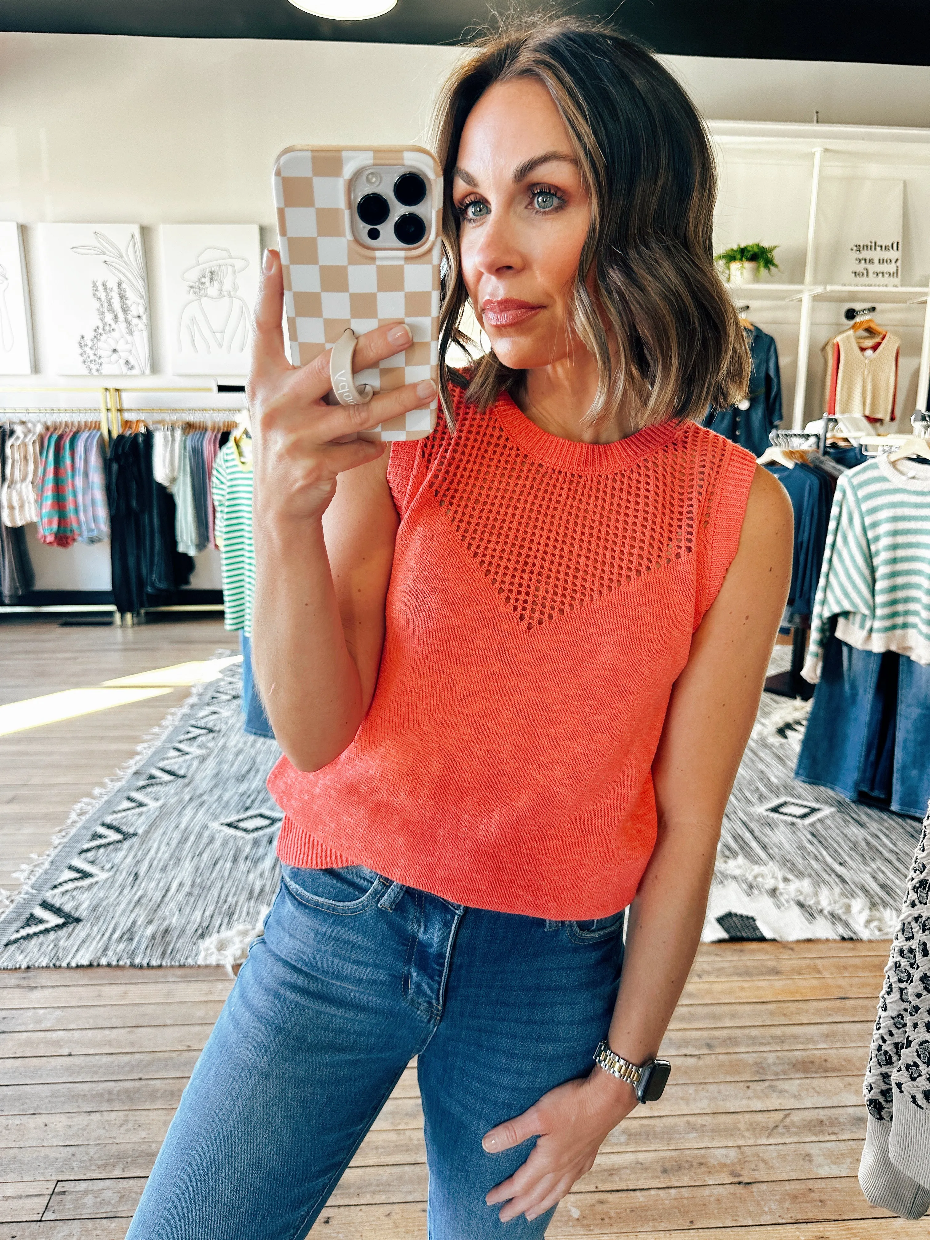 Daisy Pointelle Sleeveless Sweater-2 Colors