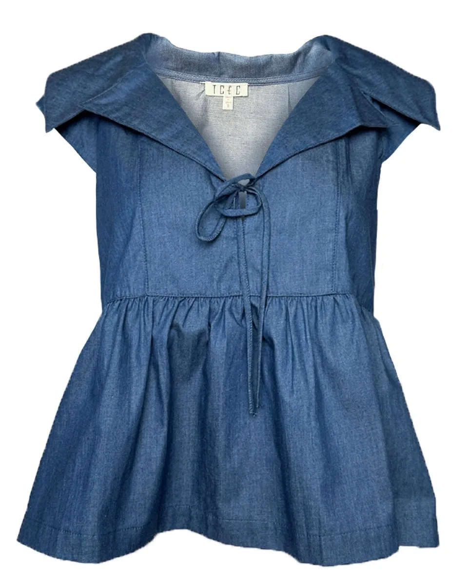 Denim Collared Peplum Top