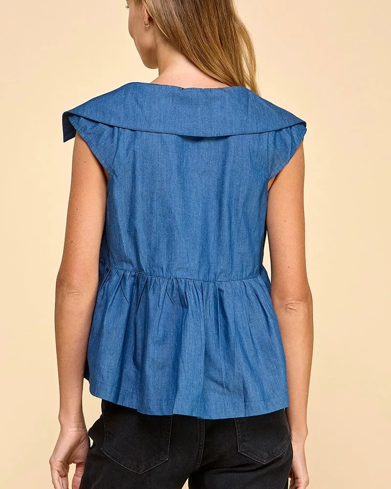 Denim Collared Peplum Top