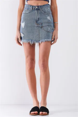 Distressed Denim Mini Skirt | Medium Blue