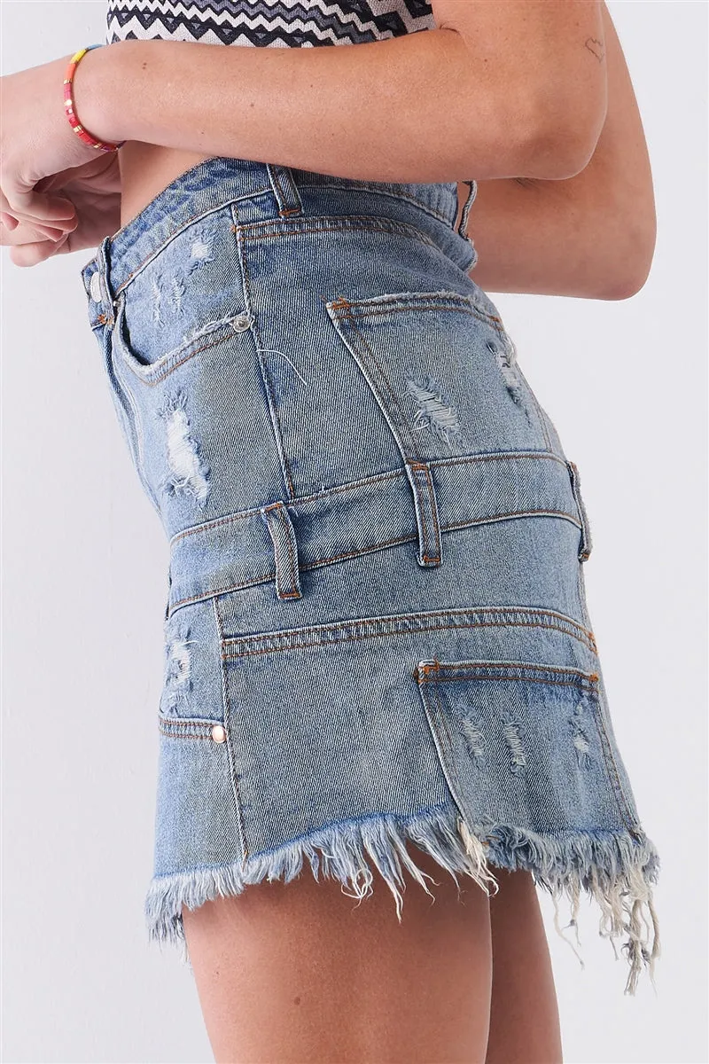 Distressed Denim Mini Skirt | Medium Blue