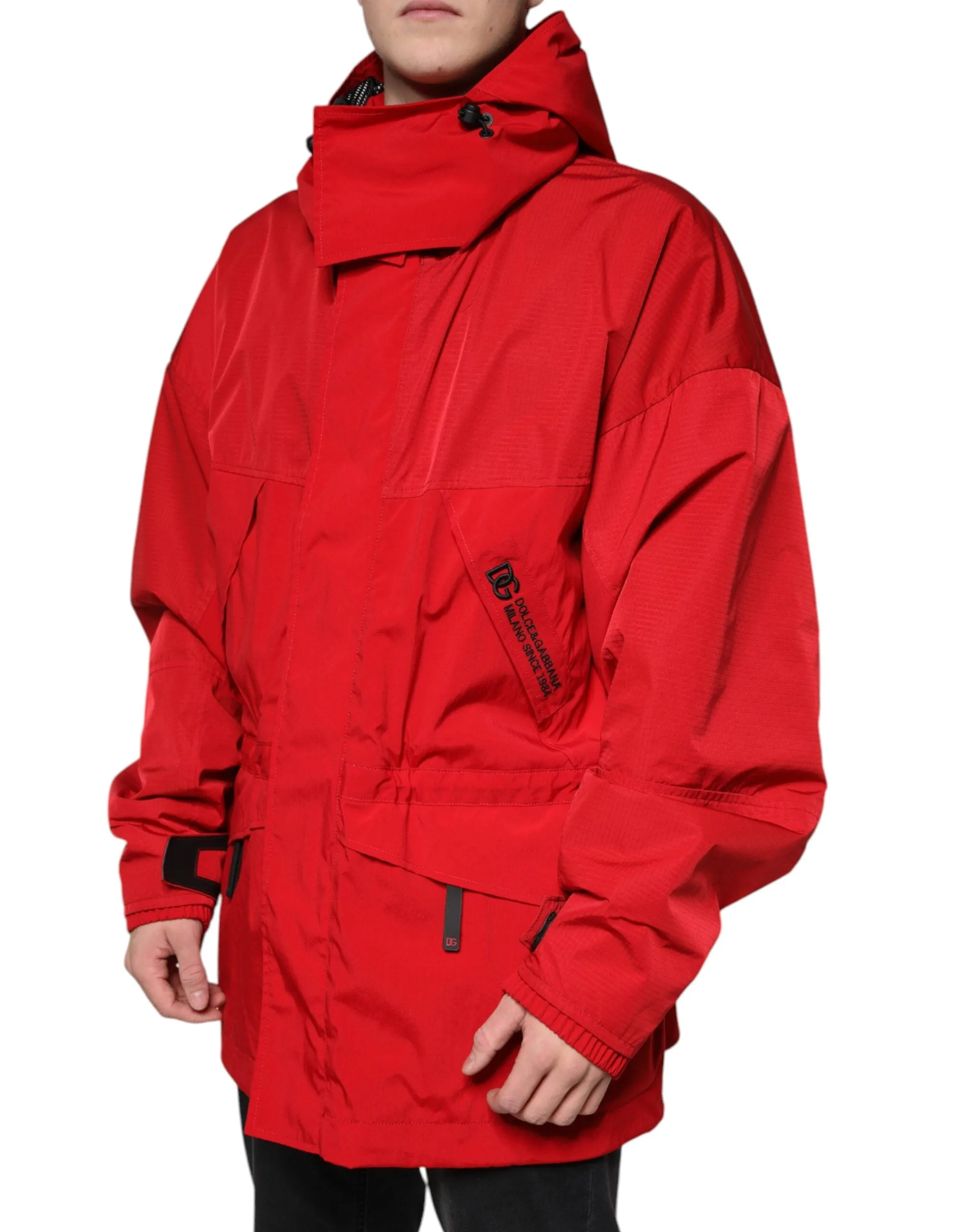 Dolce&Gabbana Men Red Parka Jacket Nylon Full Zip Casual Hooded Bomber IT 58 3XL