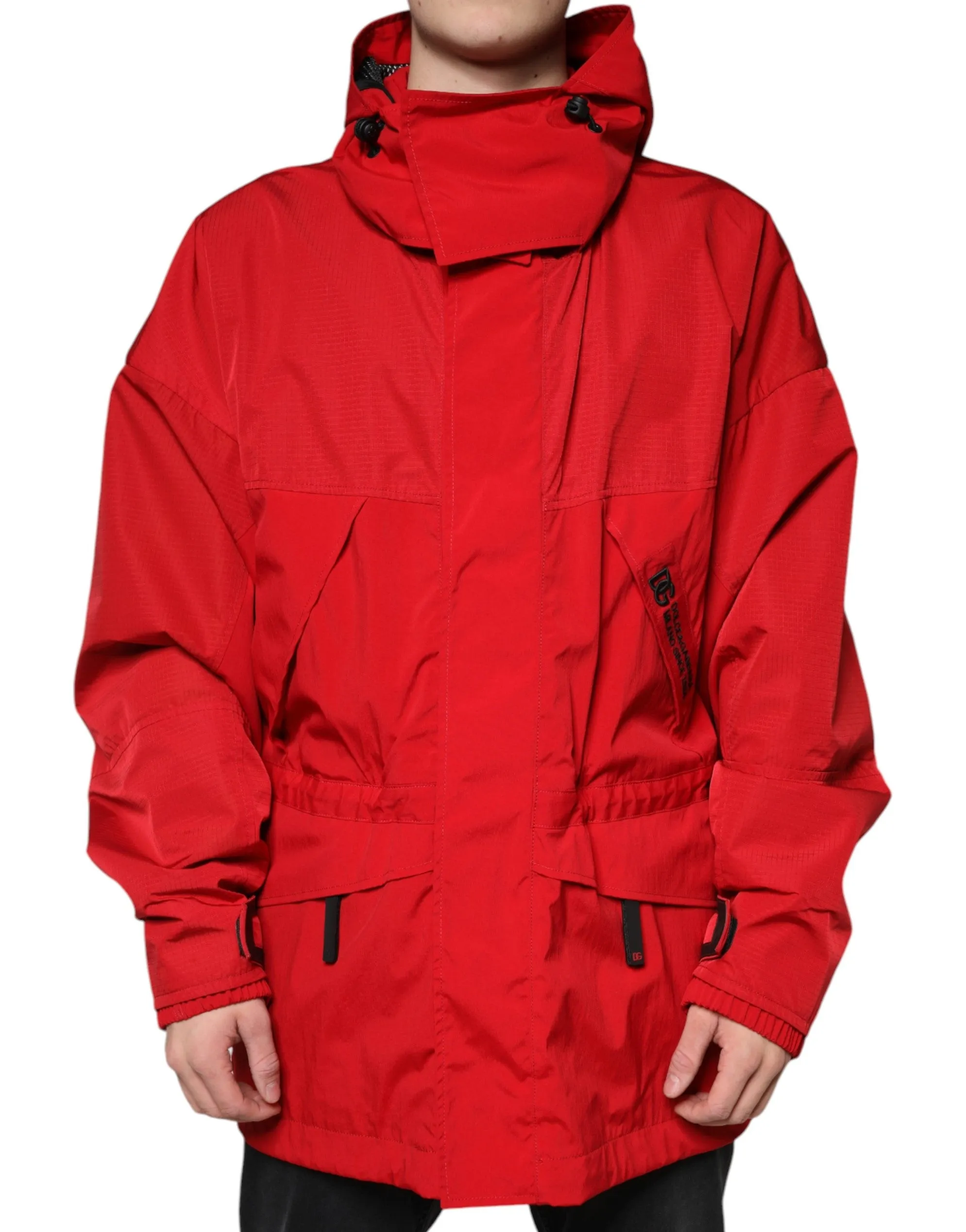 Dolce&Gabbana Men Red Parka Jacket Nylon Full Zip Casual Hooded Bomber IT 58 3XL