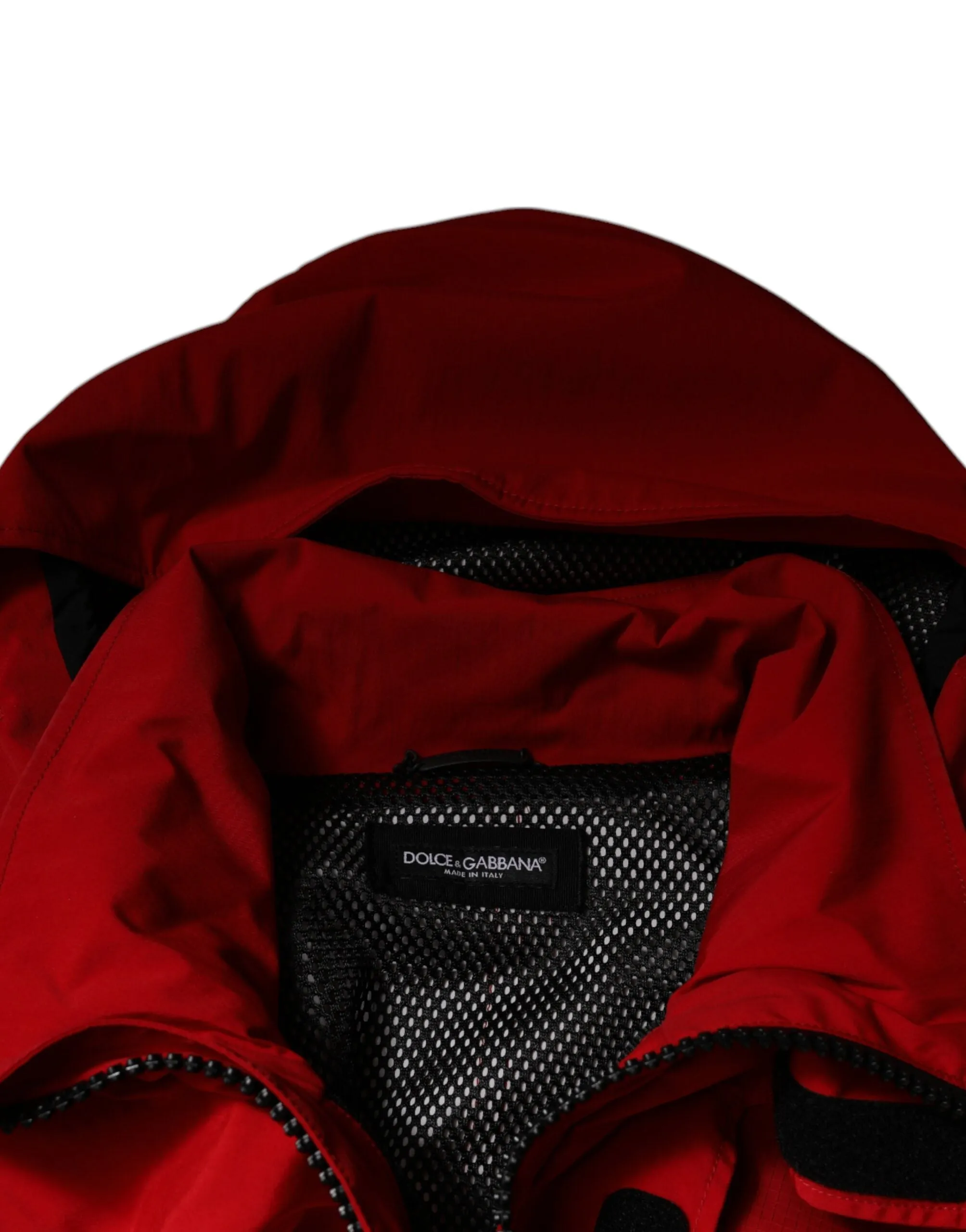 Dolce&Gabbana Men Red Parka Jacket Nylon Full Zip Casual Hooded Bomber IT 58 3XL