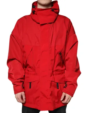 Dolce&Gabbana Men Red Parka Jacket Nylon Full Zip Casual Hooded Bomber IT 58 3XL