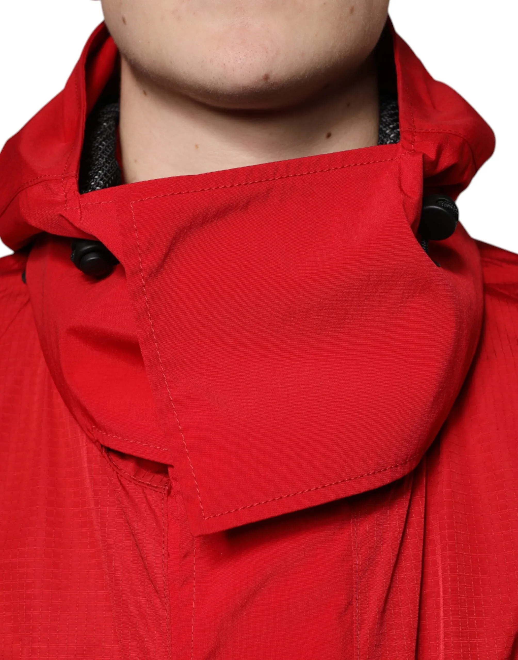Dolce&Gabbana Men Red Parka Jacket Nylon Full Zip Casual Hooded Bomber IT 58 3XL