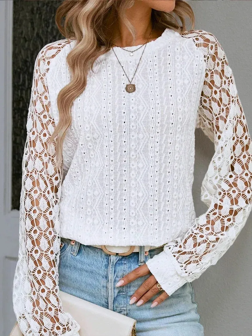 Effortless Chic: Lace-Spliced White Blouse