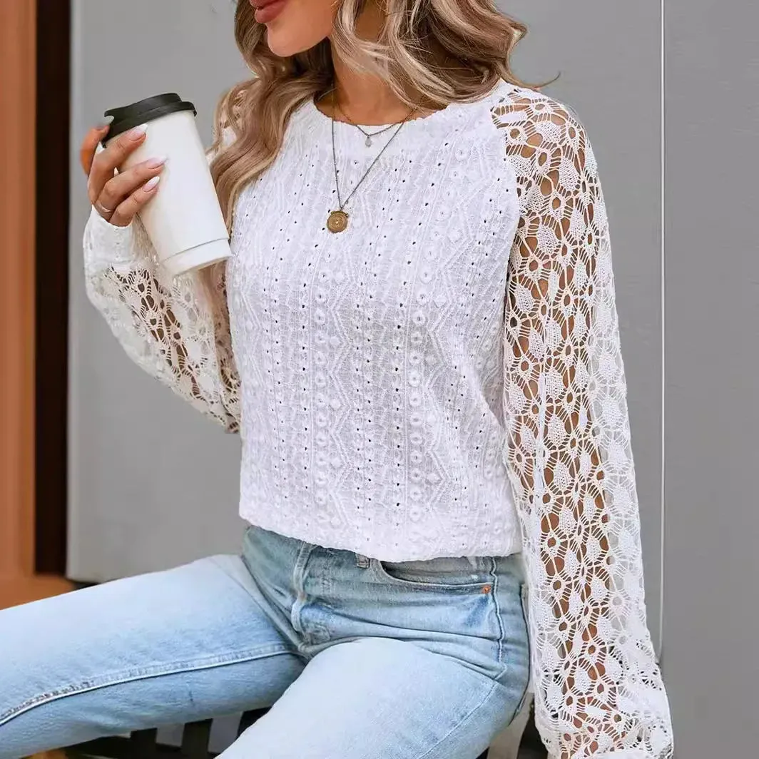 Effortless Chic: Lace-Spliced White Blouse