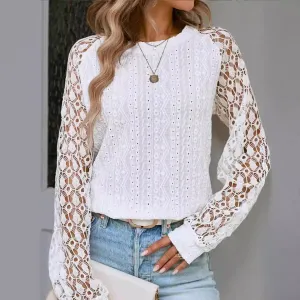 Effortless Chic: Lace-Spliced White Blouse