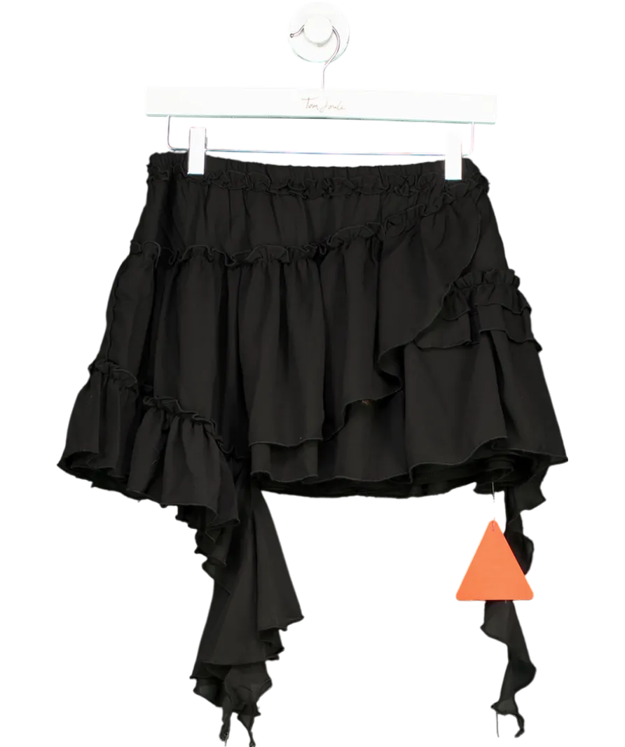 Ego Black Mid Rise Frill Distressed Detail Mini Skirt UK 10