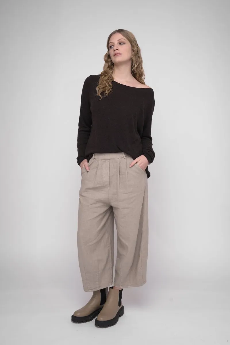 Elastic Waist Cotton Linen Blend Pants