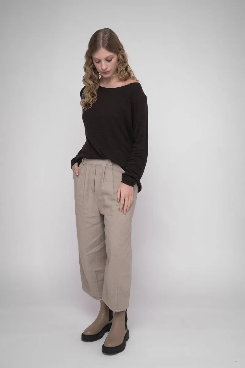 Elastic Waist Cotton Linen Blend Pants