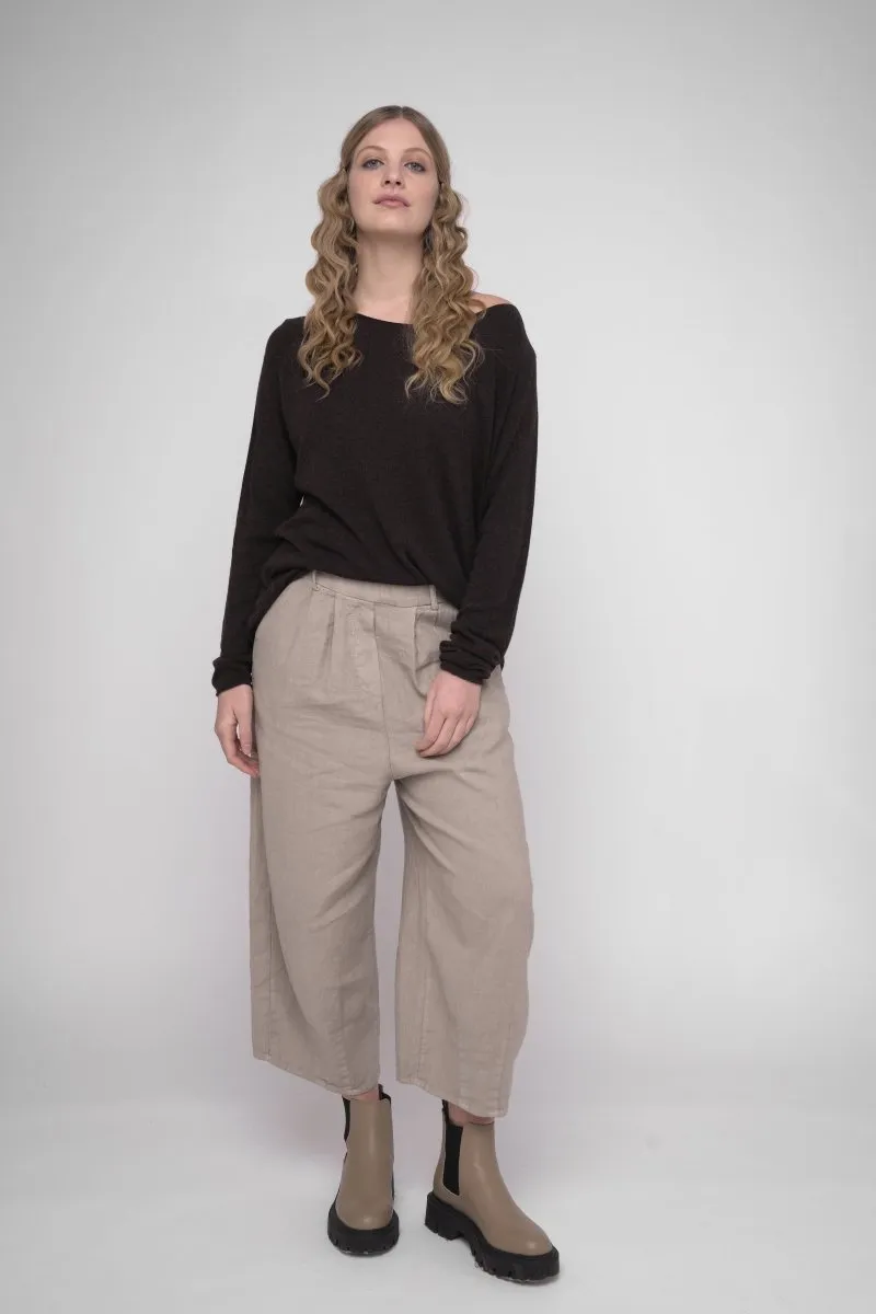 Elastic Waist Cotton Linen Blend Pants