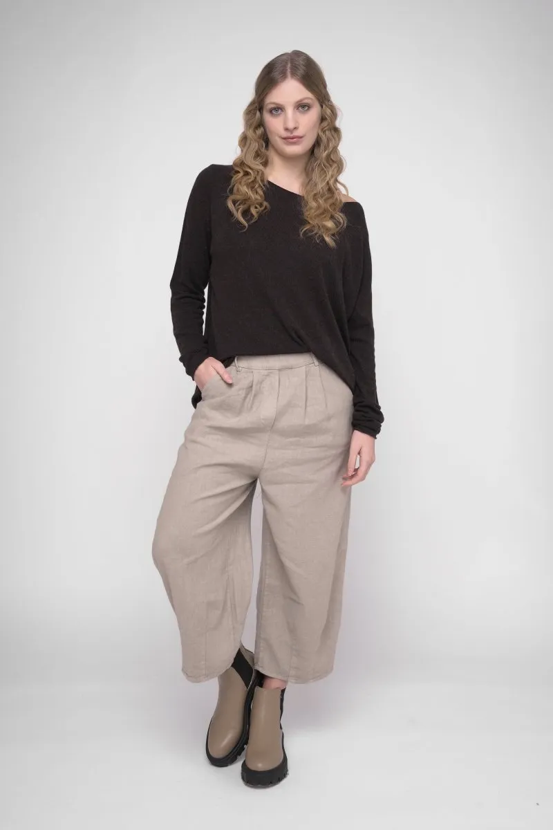 Elastic Waist Cotton Linen Blend Pants