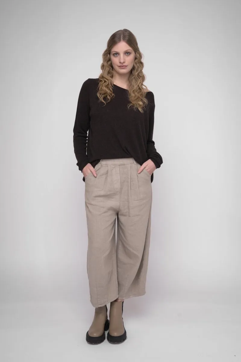 Elastic Waist Cotton Linen Blend Pants