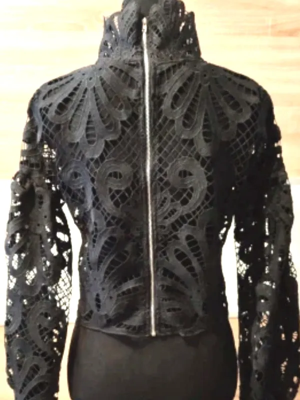 Elegant Lantern Short Blouse Sexy Lace Hollow Top