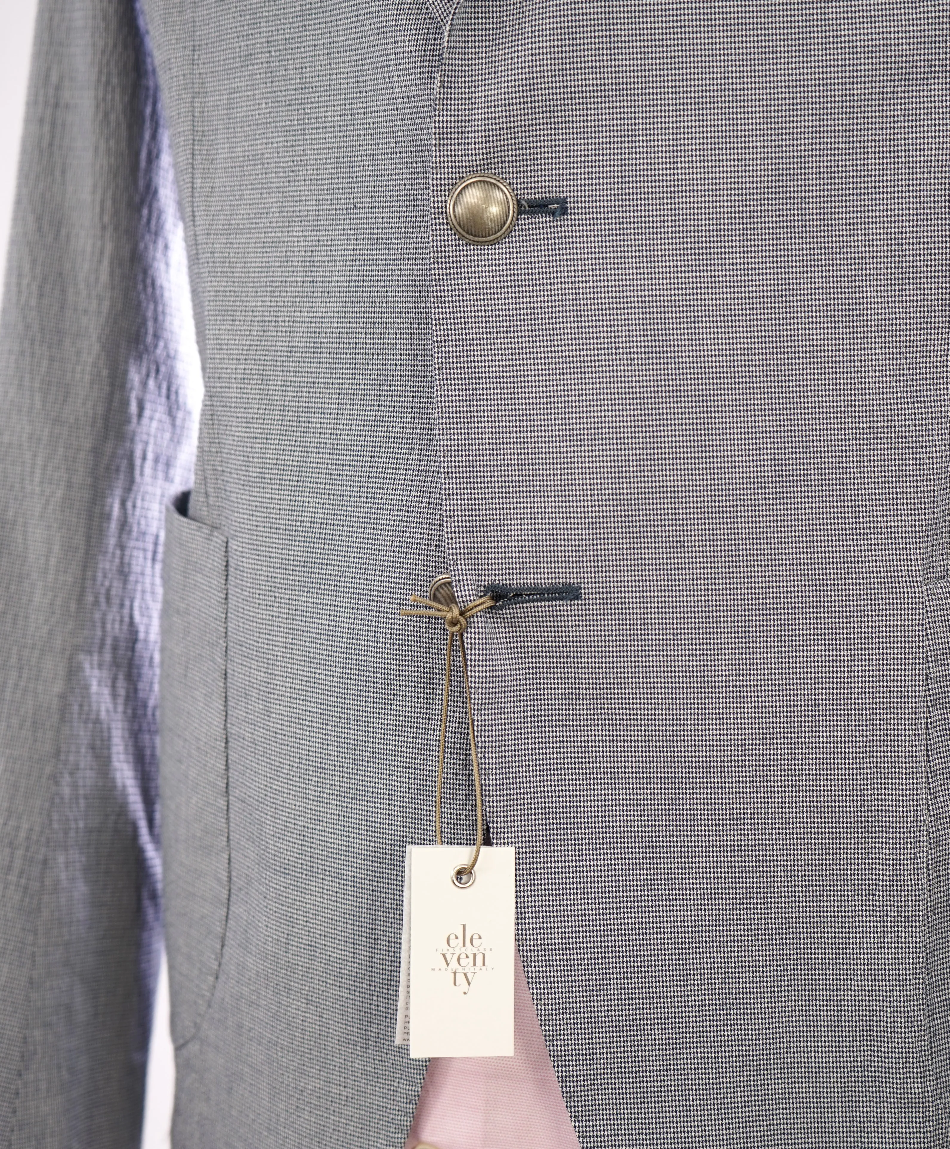 ELEVENTY -  "JOGGER / Draw String" Unlined Cotton Blue Houndstooth Suit - 40R