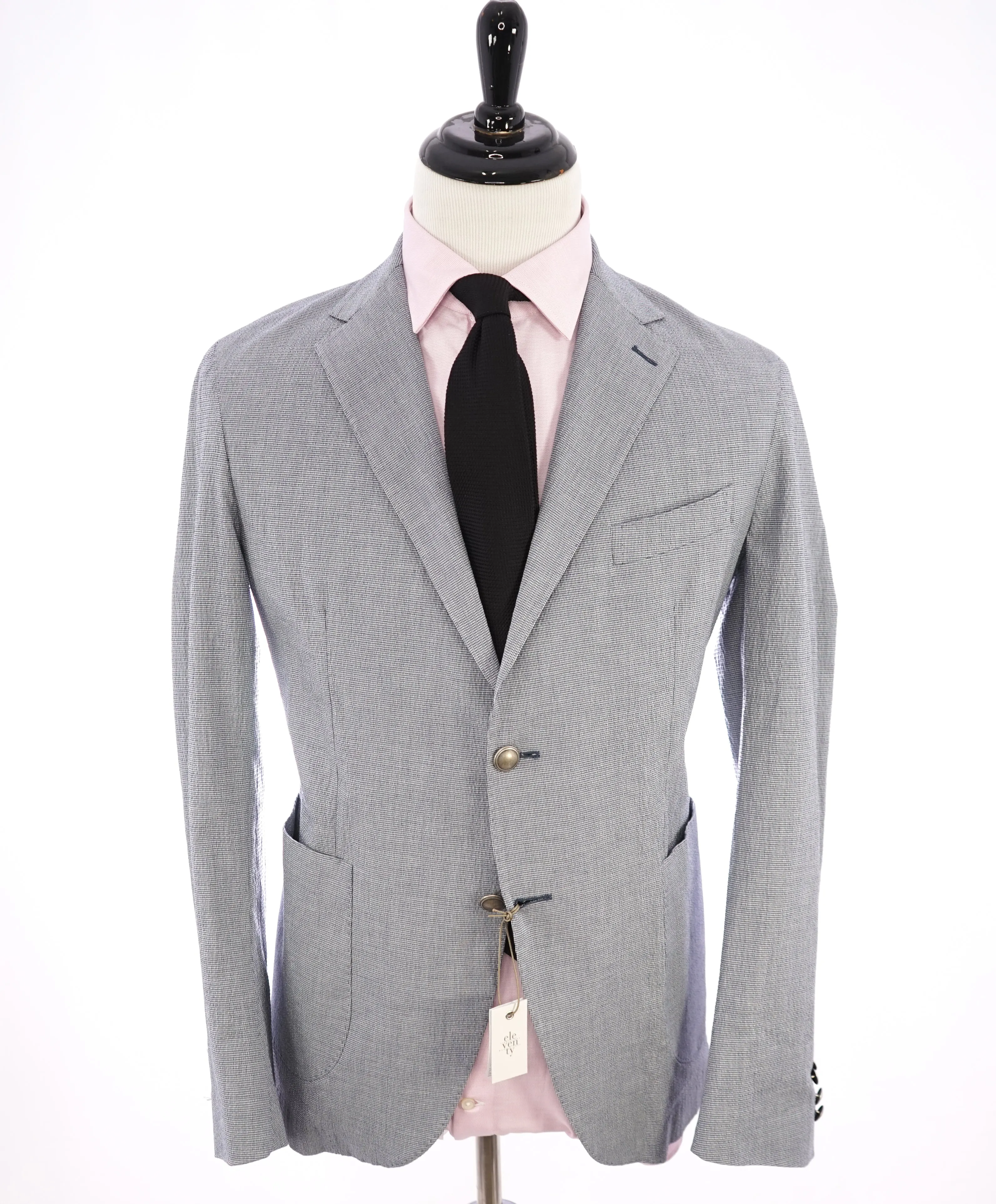 ELEVENTY -  "JOGGER / Draw String" Unlined Cotton Blue Houndstooth Suit - 40R