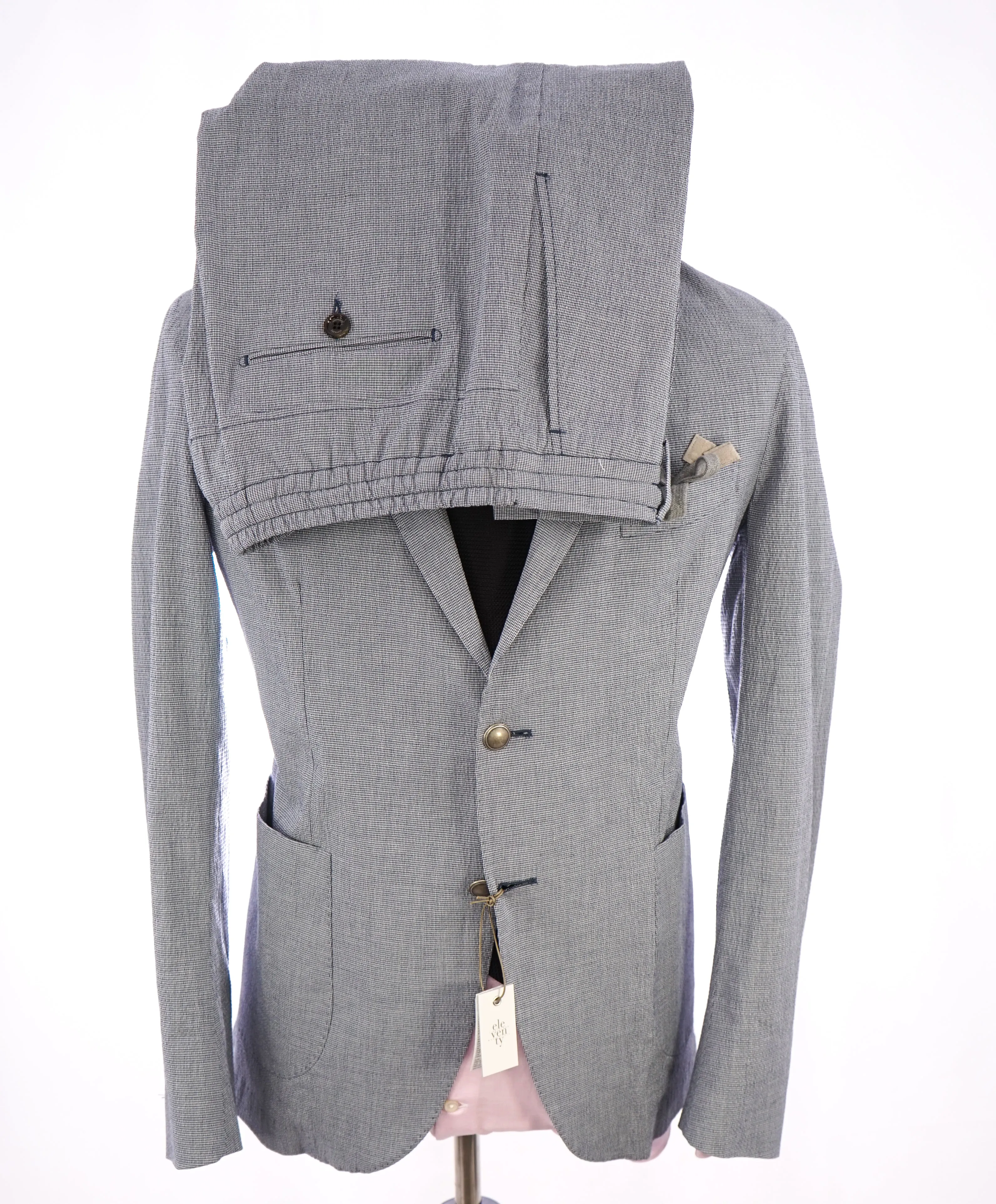 ELEVENTY -  "JOGGER / Draw String" Unlined Cotton Blue Houndstooth Suit - 40R