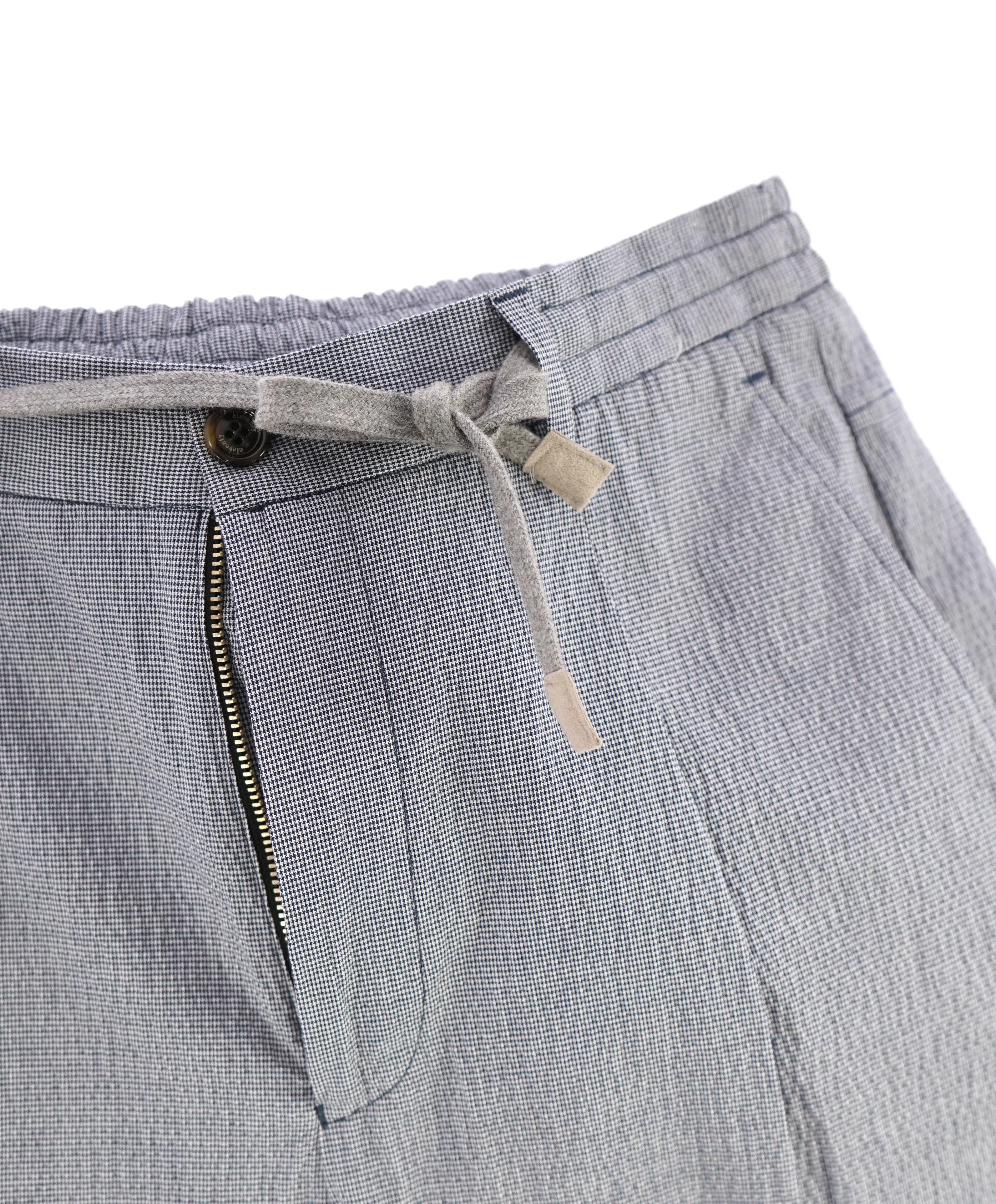 ELEVENTY -  "JOGGER / Draw String" Unlined Cotton Blue Houndstooth Suit - 40R