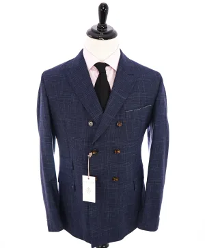 ELEVENTY - "PLATINUM" Hand Made Double Breasted Blue SILK/LINEN Suit - 44R
