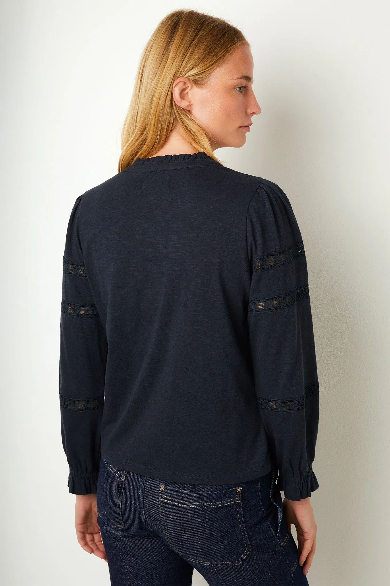 Ella Embroidered Jersey Blouse - Navy