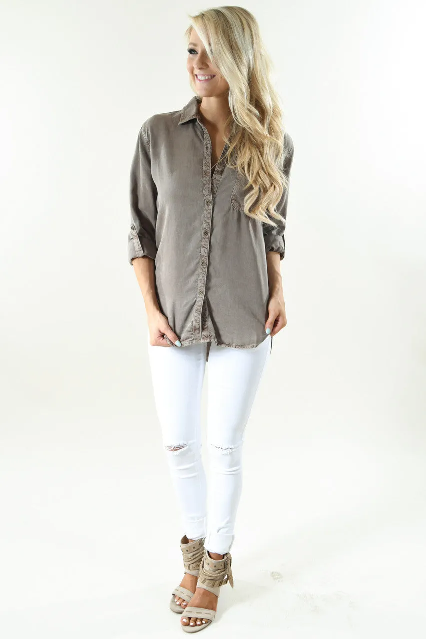 Essential Button Up Top ~ Mocha