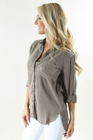 Essential Button Up Top ~ Mocha