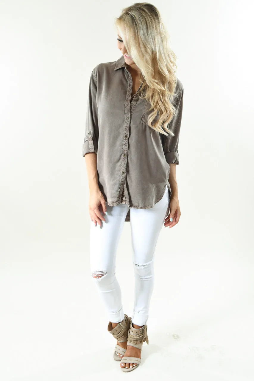 Essential Button Up Top ~ Mocha