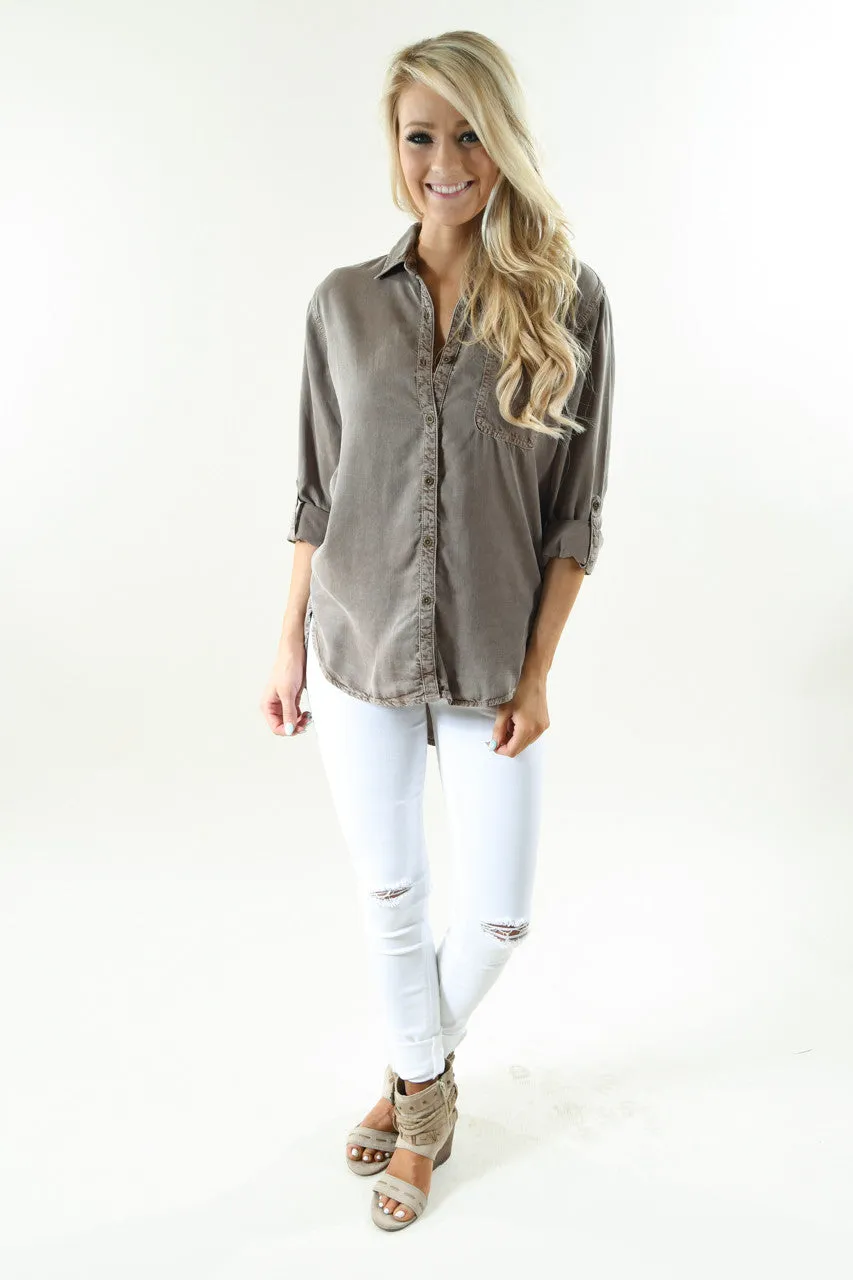 Essential Button Up Top ~ Mocha