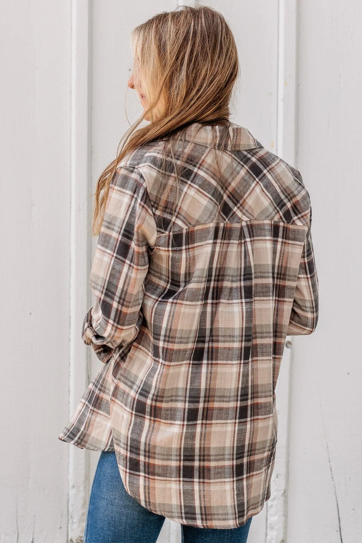 Exceeding Expectations Plaid Button Top- Taupe & Sage