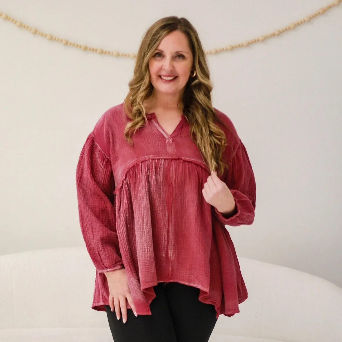 Falling for Magenta Babydoll Blouse