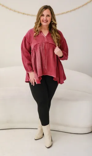 Falling for Magenta Babydoll Blouse