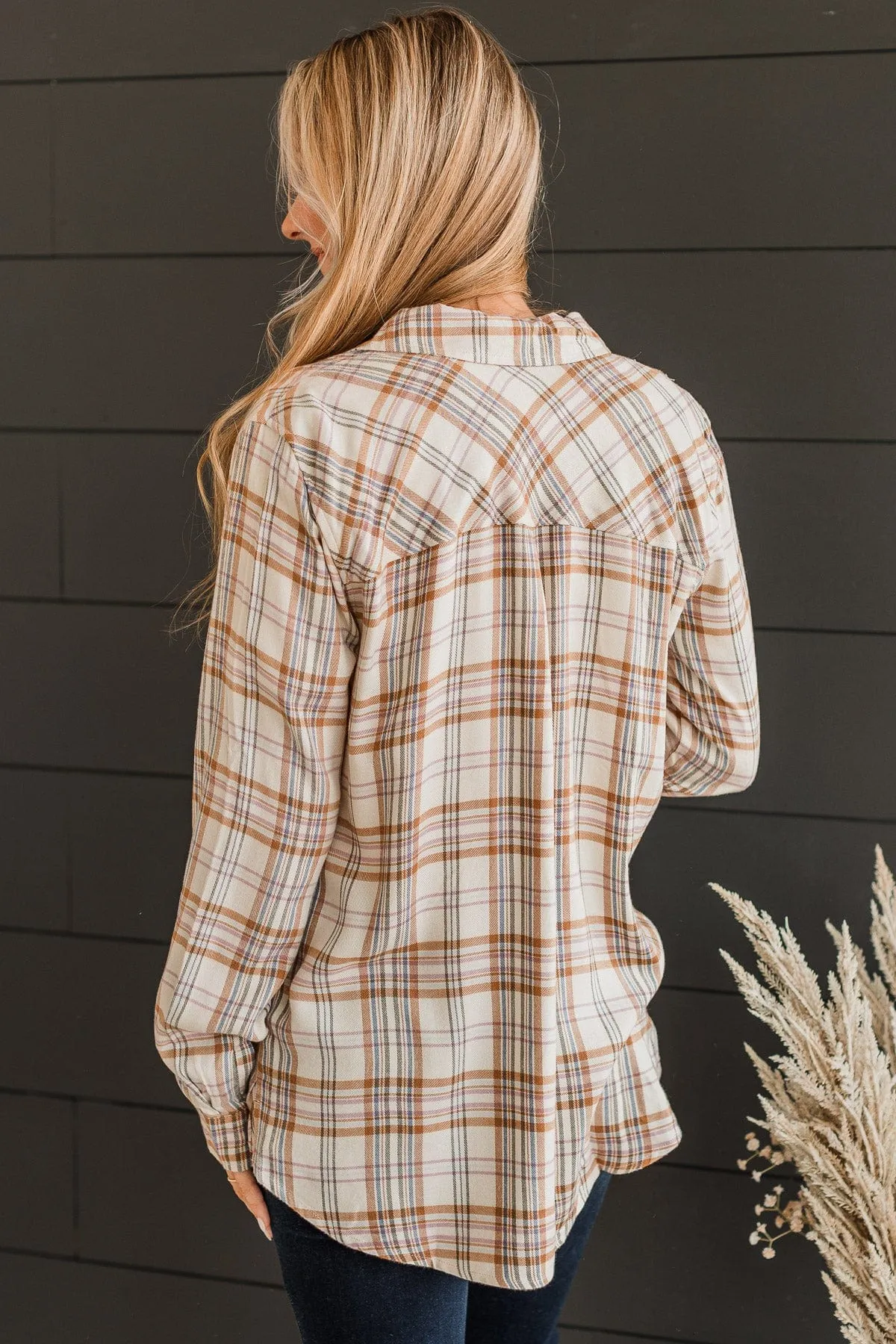 Favorite View Plaid Button Top- Cream