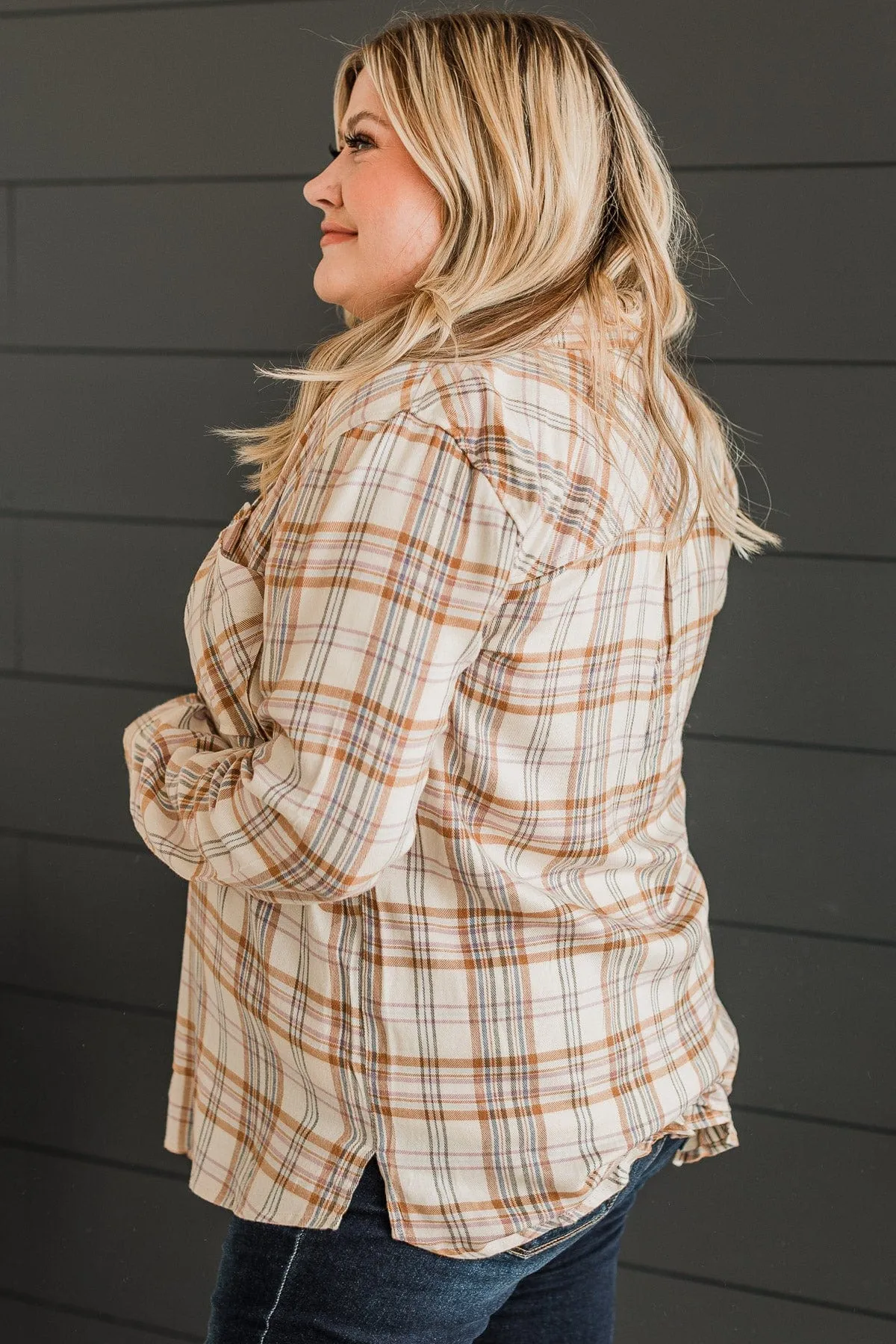 Favorite View Plaid Button Top- Cream