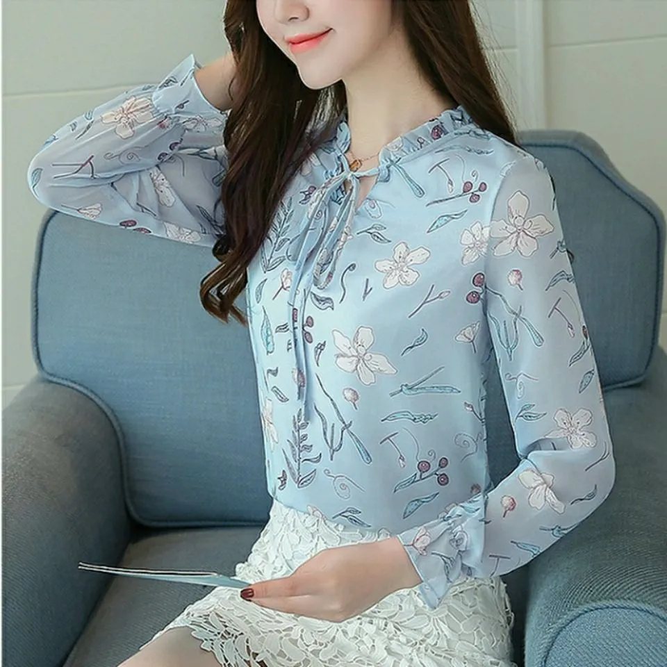 Floral Lace Up Blouse for Women