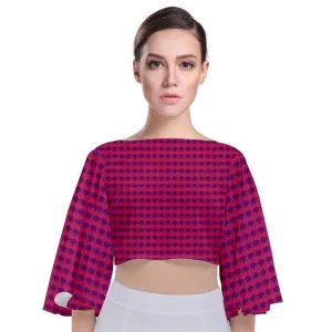 Fuchia Lace Tile Tie Back Butterfly Sleeve Chiffon Top