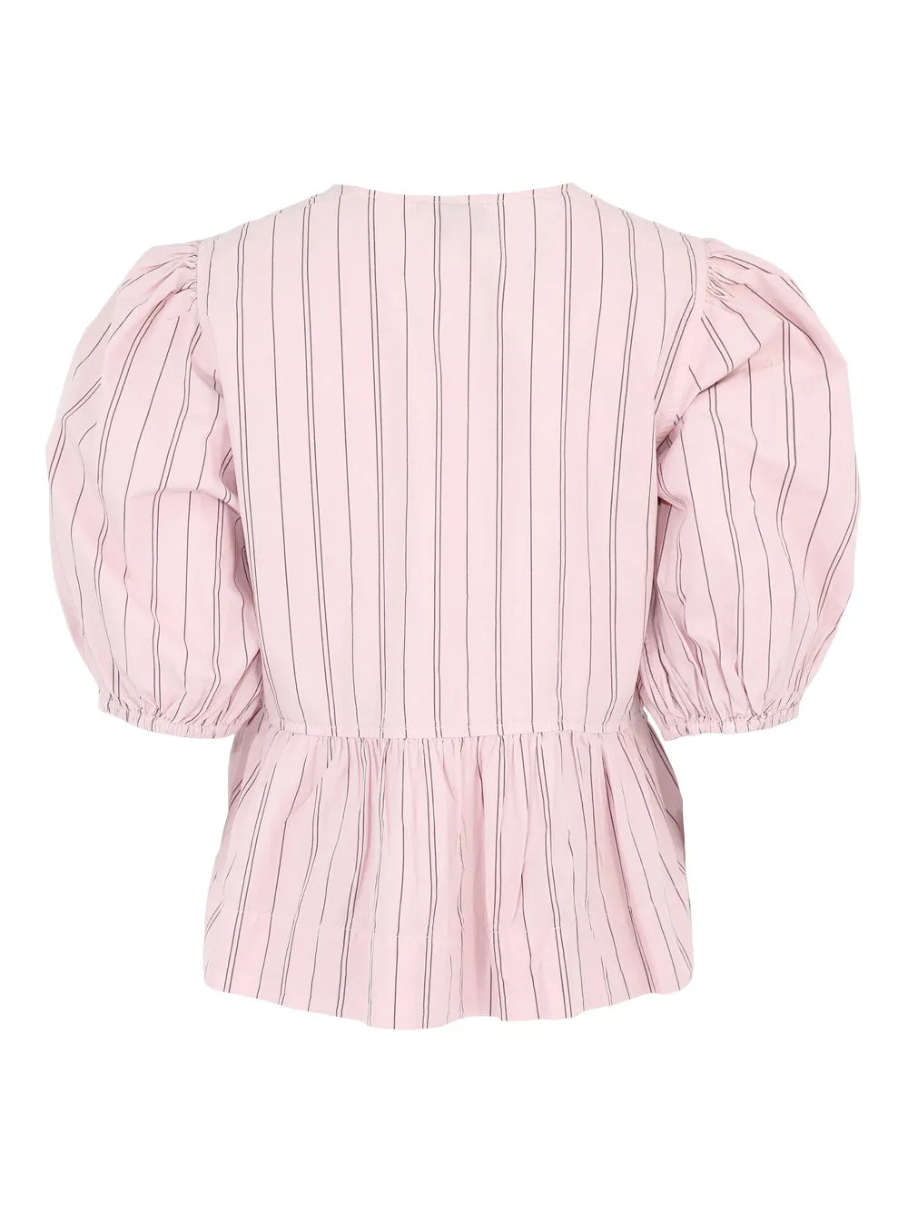 Ganni Stripe Cotton Peplum Blouse in Lilac Sachet