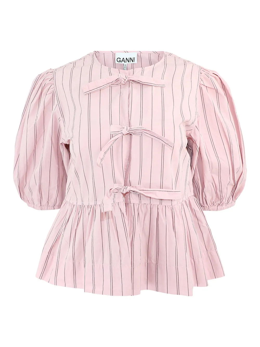Ganni Stripe Cotton Peplum Blouse in Lilac Sachet