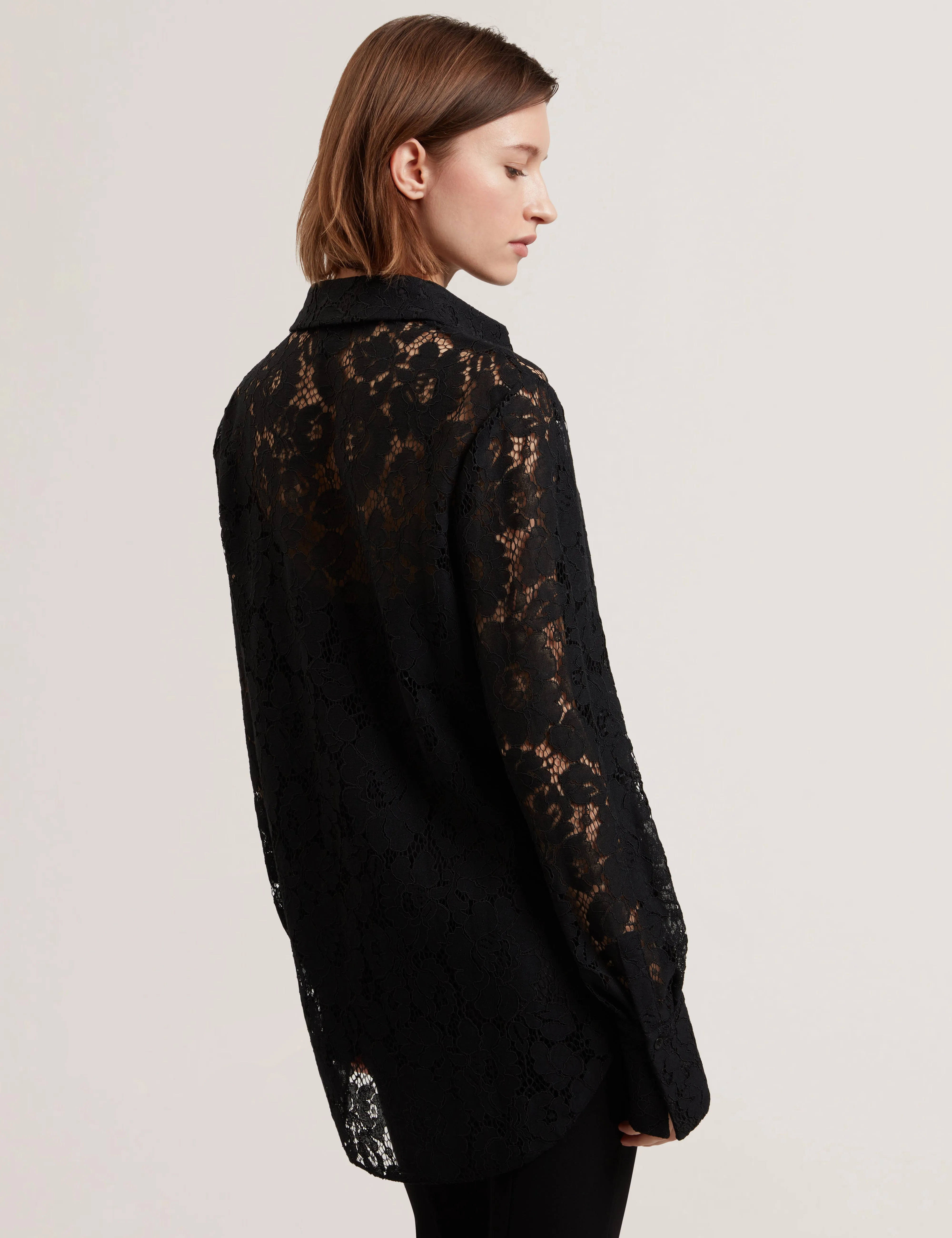 Gennoa Longline Lace Shirt Black