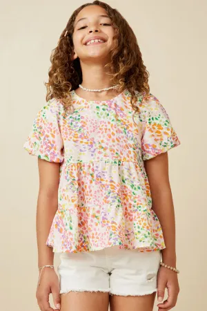 Girls Abstract Multi Color Dot Peplum Top
