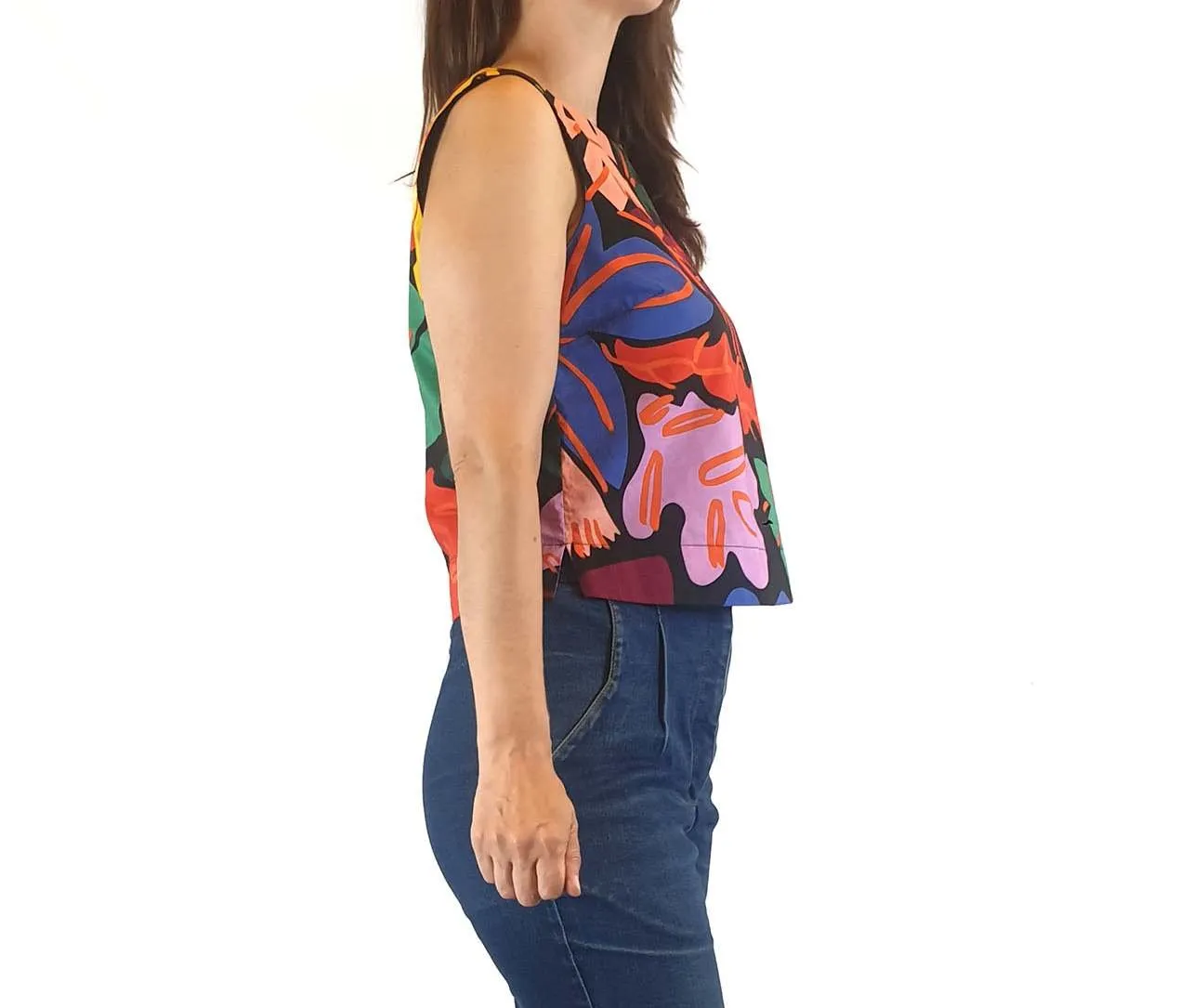 Gorman cropped floral print sleeveless pleated top size 8