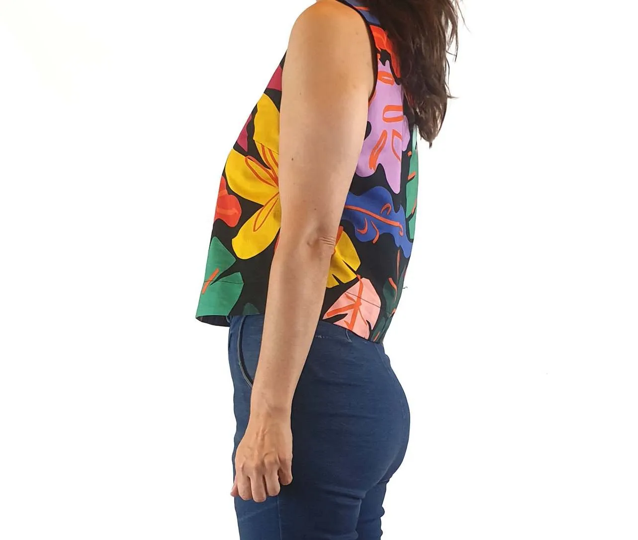 Gorman cropped floral print sleeveless pleated top size 8