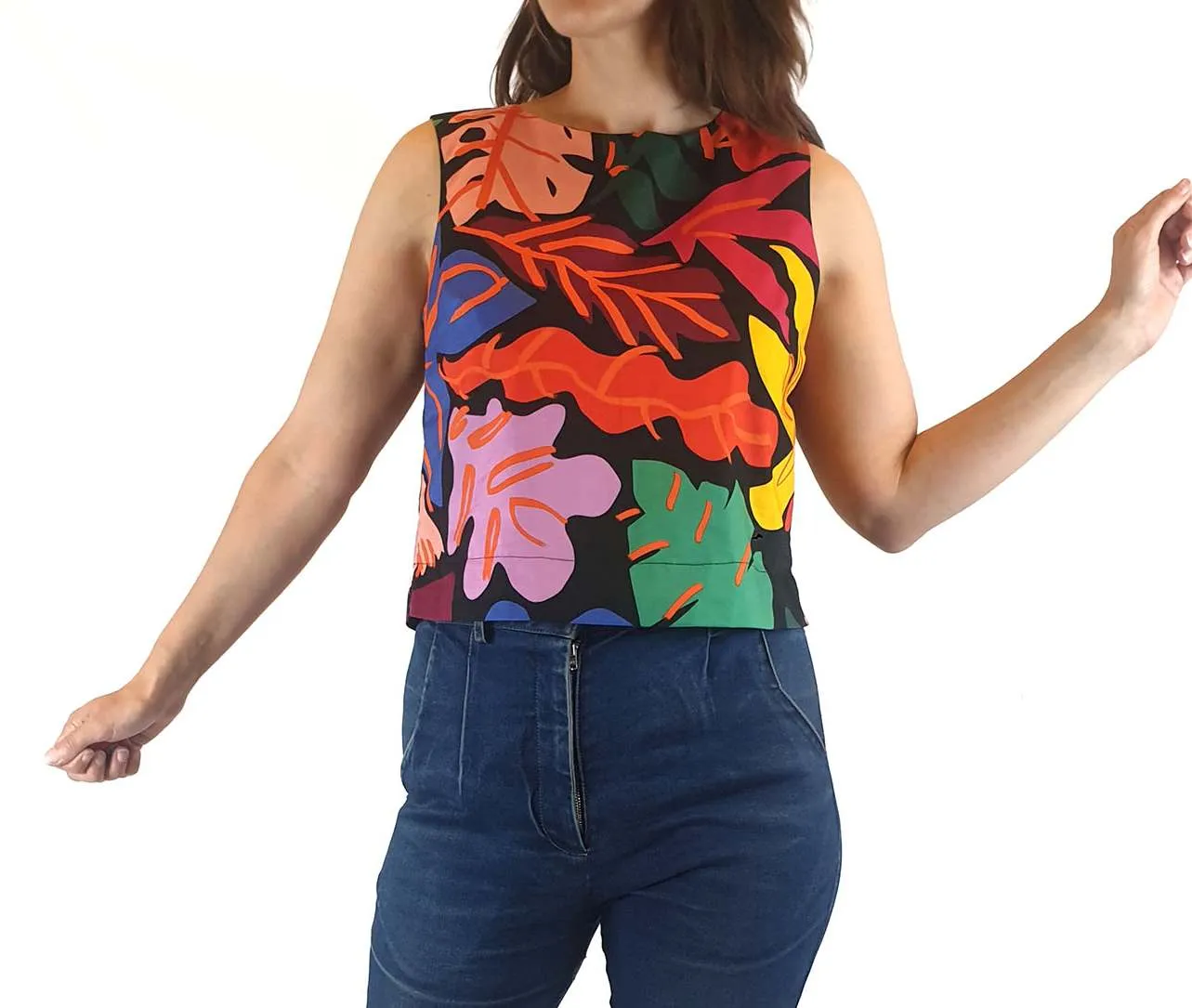 Gorman cropped floral print sleeveless pleated top size 8