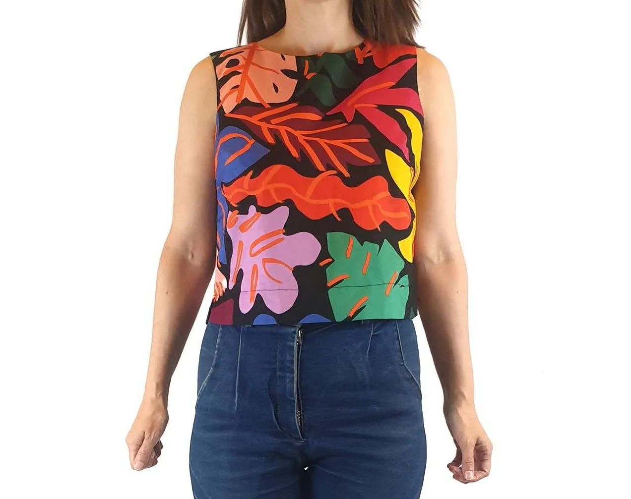 Gorman cropped floral print sleeveless pleated top size 8